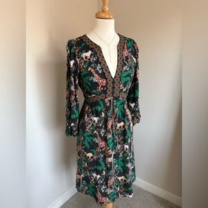 Lilly Pulitzer Safari Animal Print V Neck Dress Size 4 Long Sleeve